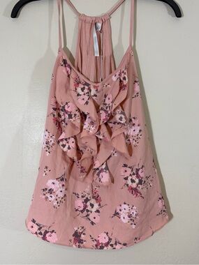 LC Lauren Conrad Peach Floral Ruffle Racerback Cami Tank Top Size XS